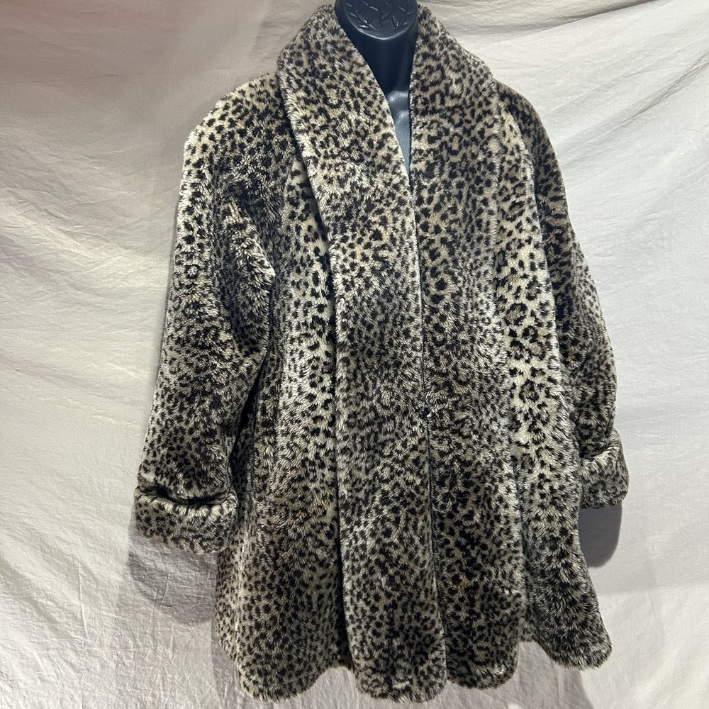 Vintage Monterey Fashions Leopard Cheetah Print Faux Fur Coat Womens XS USA 90s